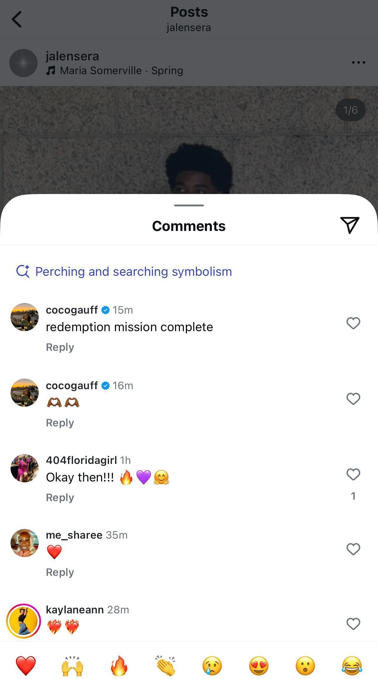 Gauff's comments on Sera's Instagram post, dated Monday, June 16, 2025 (Source: Instagram/jalensera)